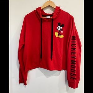 Disney Mickey Mouse Cropped Hoodie Pullover Red size S